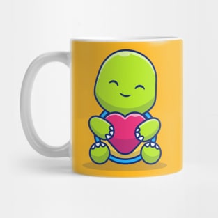 Cute Turtle Sit Holding Love Cartoon Illustration Mug